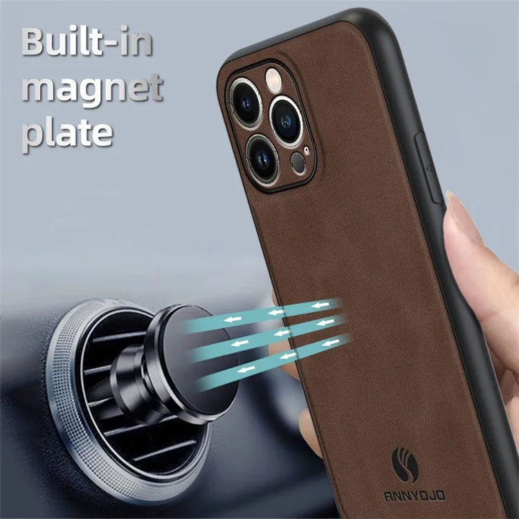 ANNYOJO For iPhone 15 Pro Case Scratch Proof PU Leather+PC+TPU Phone Cover