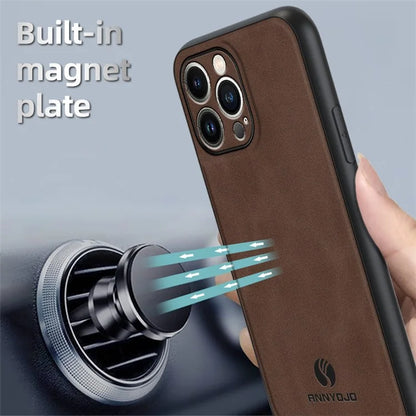 ANNYOJO For iPhone 15 Pro Case Scratch Proof PU Leather+PC+TPU Phone Cover