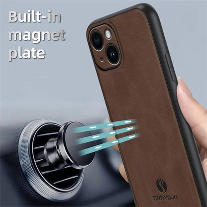 ANNYOJO For iPhone 15 Case Bump Proof PU Leather+PC+TPU Phone Cover
