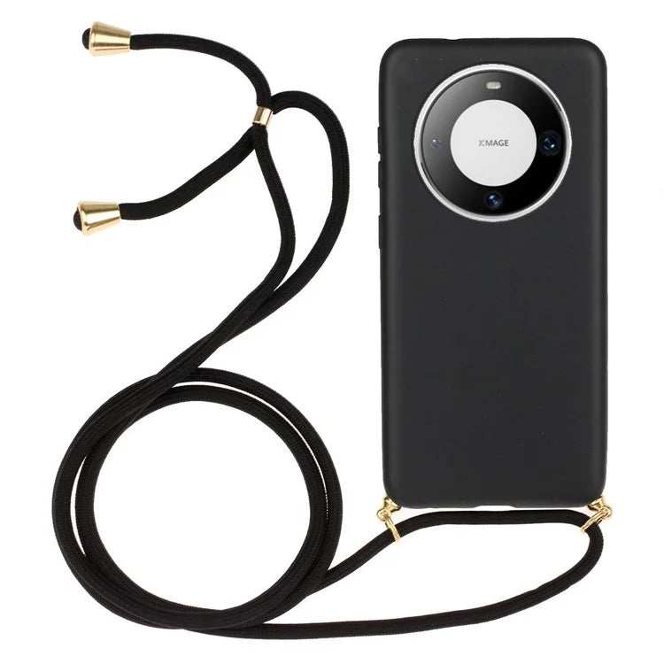 For Huawei Mate 60 Case Shockproof TPU+Wheat Straw Cell Phone Shell with Lanyard