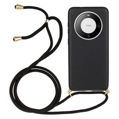 For Huawei Mate 60 Case Shockproof TPU+Wheat Straw Cell Phone Shell with Lanyard