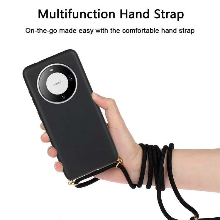 For Huawei Mate 60 Case Shockproof TPU+Wheat Straw Cell Phone Shell with Lanyard