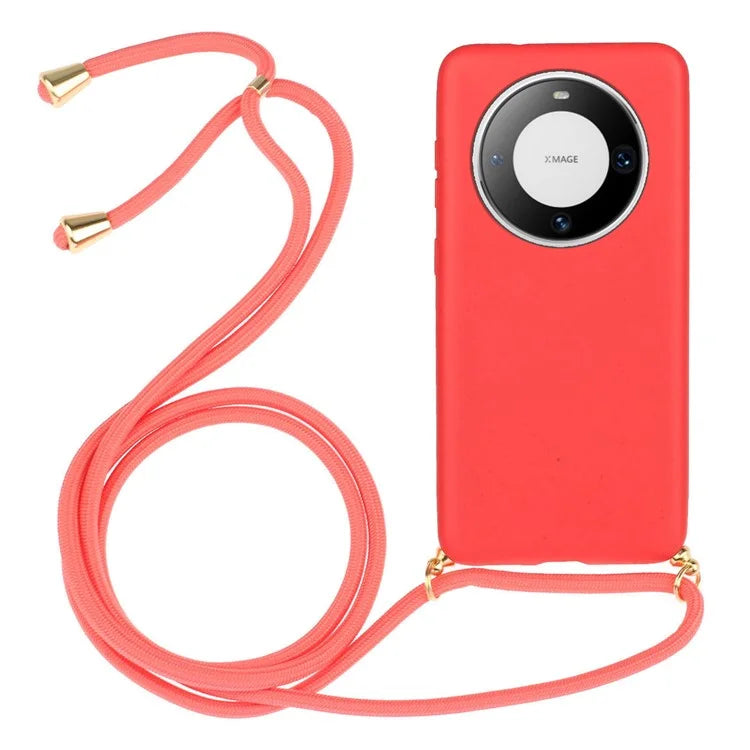 For Huawei Mate 60 Case Shockproof TPU+Wheat Straw Cell Phone Shell with Lanyard