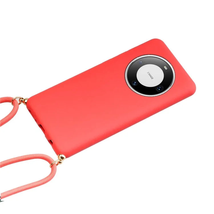 For Huawei Mate 60 Case Shockproof TPU+Wheat Straw Cell Phone Shell with Lanyard