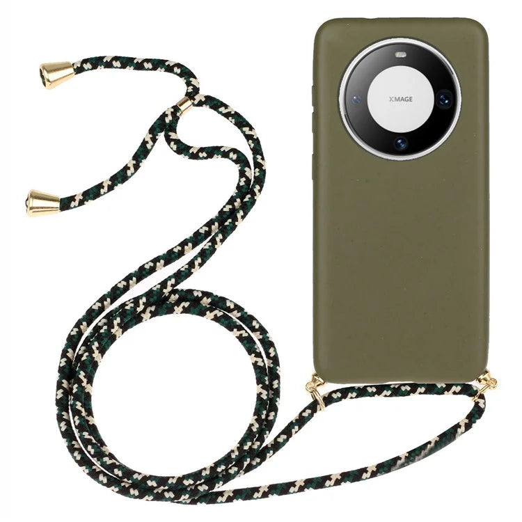 For Huawei Mate 60 Case Shockproof TPU+Wheat Straw Cell Phone Shell with Lanyard
