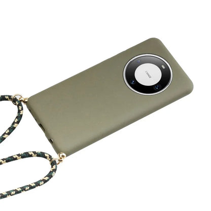 For Huawei Mate 60 Case Shockproof TPU+Wheat Straw Cell Phone Shell with Lanyard