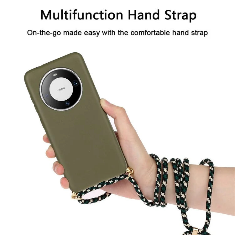 For Huawei Mate 60 Case Shockproof TPU+Wheat Straw Cell Phone Shell with Lanyard