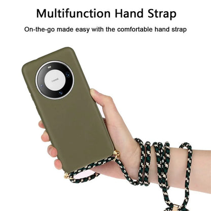 For Huawei Mate 60 Case Shockproof TPU+Wheat Straw Cell Phone Shell with Lanyard
