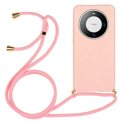 For Huawei Mate 60 Case Shockproof TPU+Wheat Straw Cell Phone Shell with Lanyard