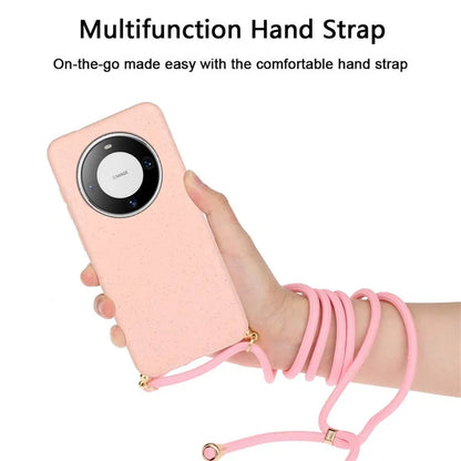 For Huawei Mate 60 Case Shockproof TPU+Wheat Straw Cell Phone Shell with Lanyard