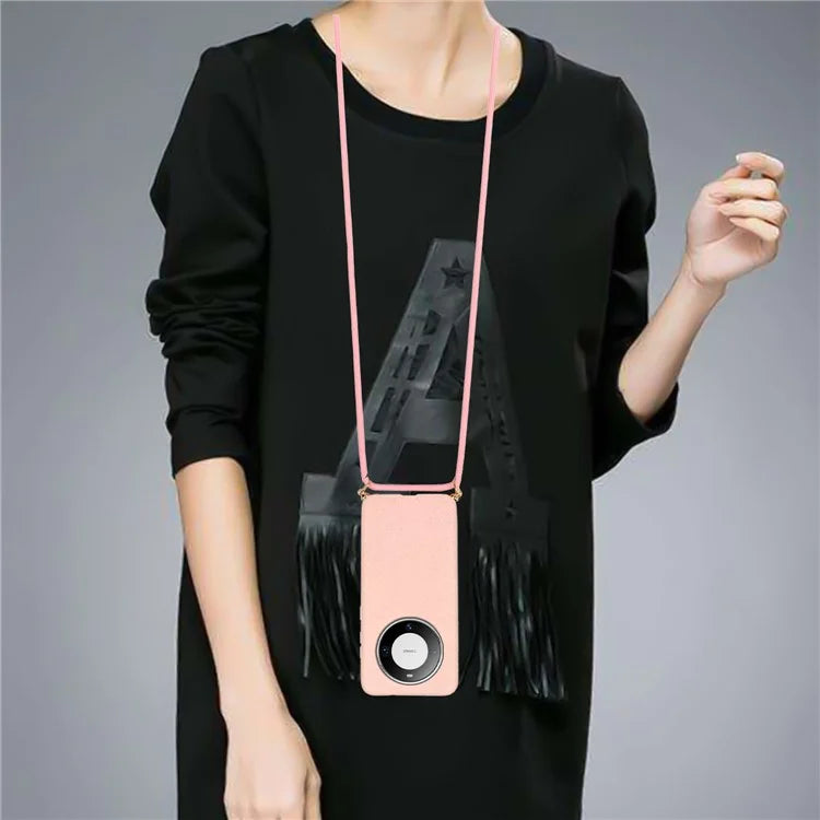 For Huawei Mate 60 Case Shockproof TPU+Wheat Straw Cell Phone Shell with Lanyard