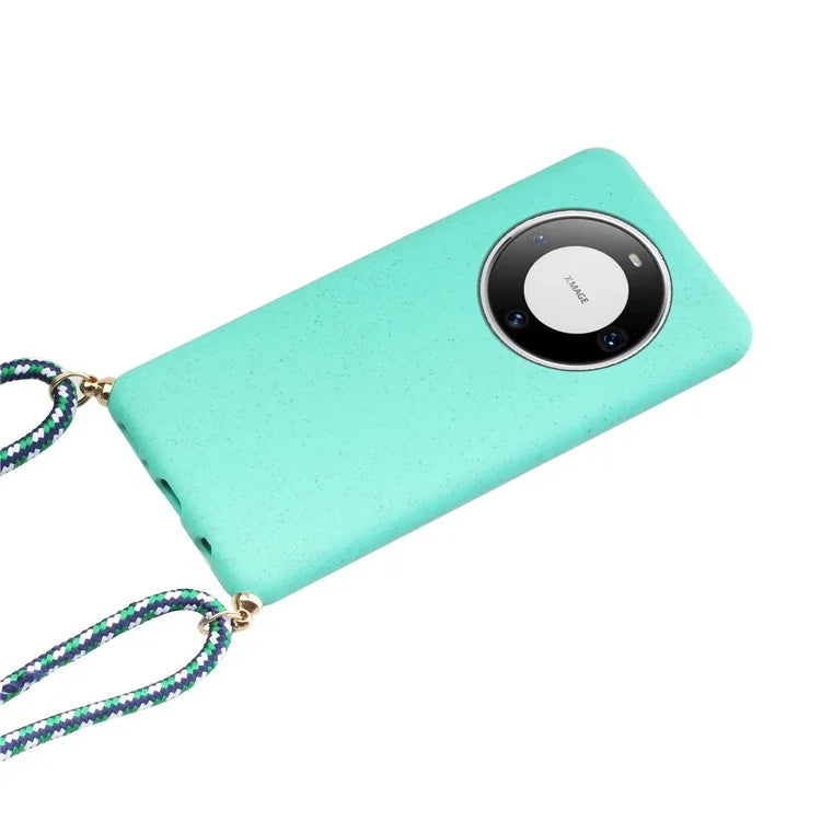 For Huawei Mate 60 Case Shockproof TPU+Wheat Straw Cell Phone Shell with Lanyard