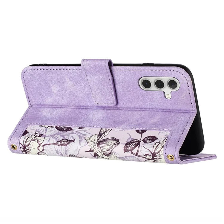 For Samsung Galaxy S23 FE Case Card Slots PU Leather Flower Pattern Printing Phone Cover