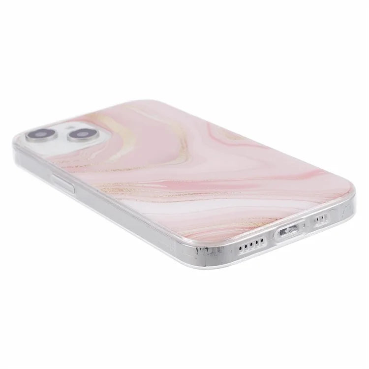 For iPhone 15 Marble Pattern Case Flexible TPU Protective IMD Phone Cover