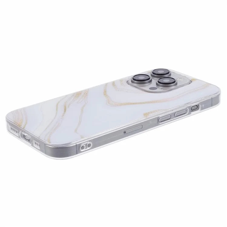 For iPhone 15 Pro TPU Phone Case Marble Pattern IMD Anti-Fall Protective Cover