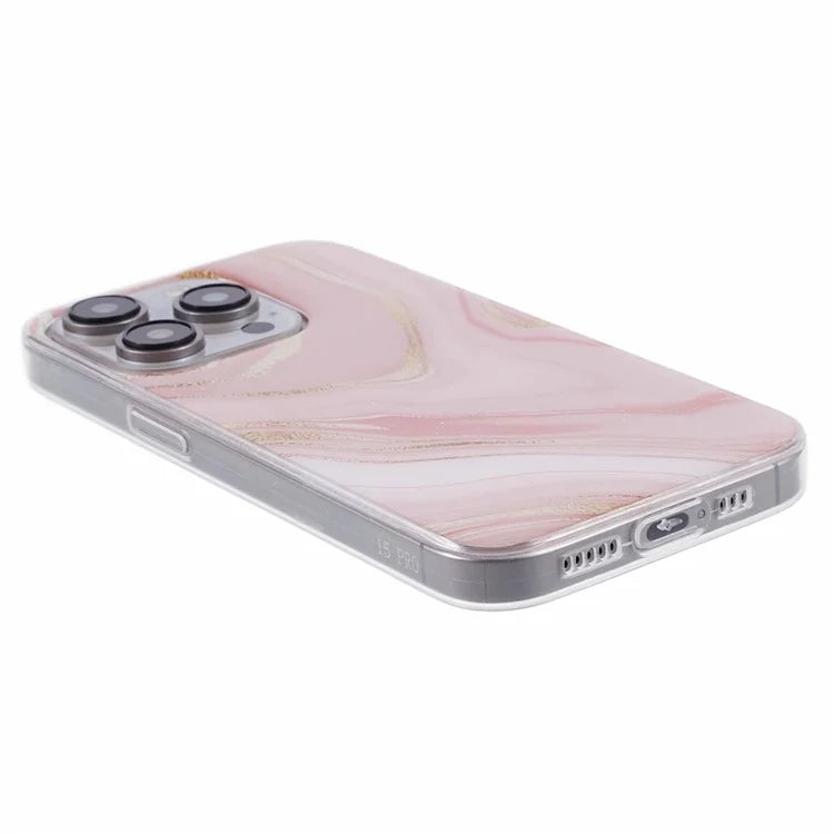 For iPhone 15 Pro TPU Phone Case Marble Pattern IMD Anti-Fall Protective Cover