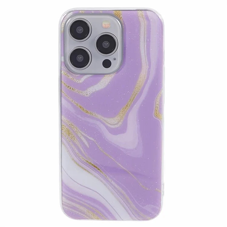 For iPhone 15 Pro TPU Phone Case Marble Pattern IMD Anti-Fall Protective Cover
