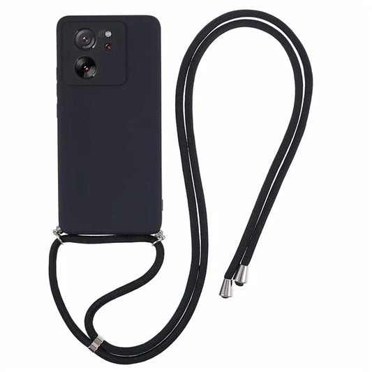 For Xiaomi 13T / 13T Pro / Redmi K60 Ultra Case Soft Fiber Lining Rubberized TPU Cover with Long Lanyard