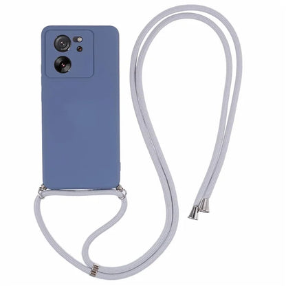 For Xiaomi 13T / 13T Pro / Redmi K60 Ultra Case Soft Fiber Lining Rubberized TPU Cover with Long Lanyard