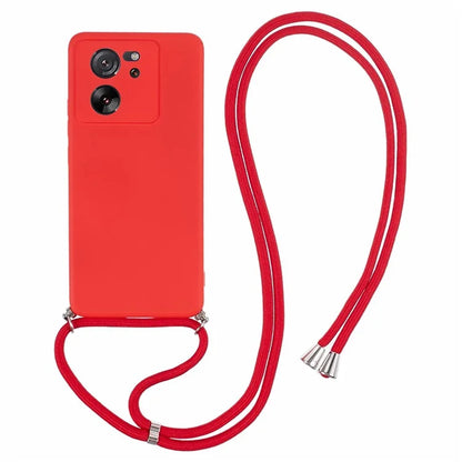 For Xiaomi 13T / 13T Pro / Redmi K60 Ultra Case Soft Fiber Lining Rubberized TPU Cover with Long Lanyard