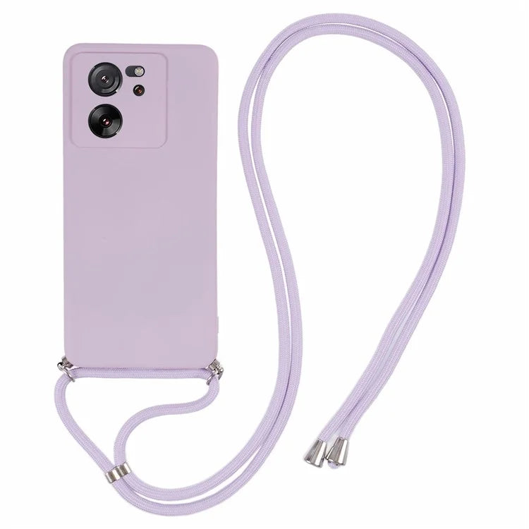 For Xiaomi 13T / 13T Pro / Redmi K60 Ultra Case Soft Fiber Lining Rubberized TPU Cover with Long Lanyard