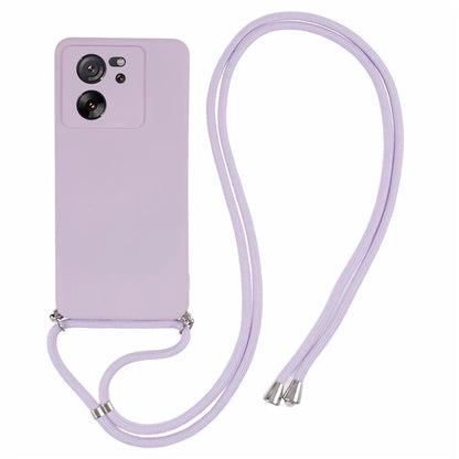 For Xiaomi 13T / 13T Pro / Redmi K60 Ultra Case Soft Fiber Lining Rubberized TPU Cover with Long Lanyard