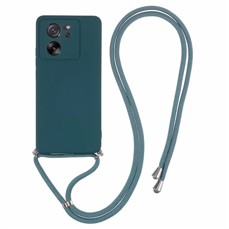 For Xiaomi 13T / 13T Pro / Redmi K60 Ultra Case Soft Fiber Lining Rubberized TPU Cover with Long Lanyard