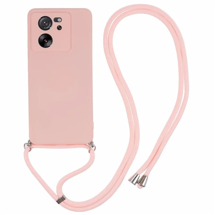 For Xiaomi 13T / 13T Pro / Redmi K60 Ultra Case Soft Fiber Lining Rubberized TPU Cover with Long Lanyard