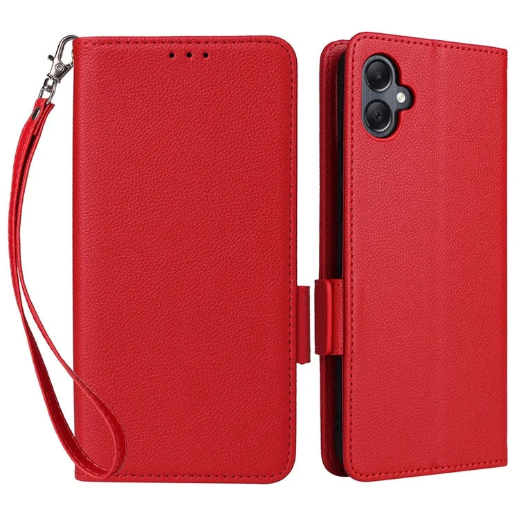 For Samsung Galaxy A05 4G Case Litchi Texture Cell Phone Leather Cover with Strap