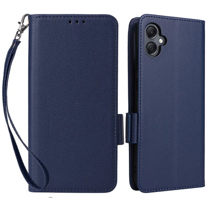 For Samsung Galaxy A05 4G Case Litchi Texture Cell Phone Leather Cover with Strap