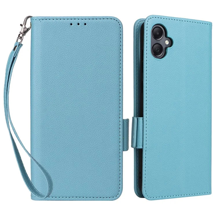 For Samsung Galaxy A05 4G Case Litchi Texture Cell Phone Leather Cover with Strap