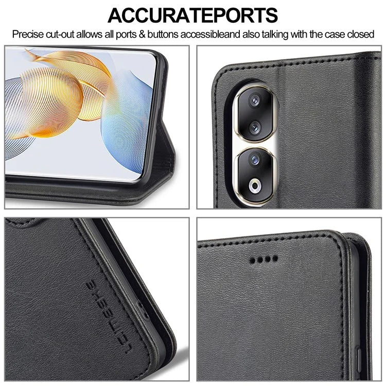 LC.IMEEKE For Honor 90 Pro Case PU Leather+TPU Calf Texture Phone Cover