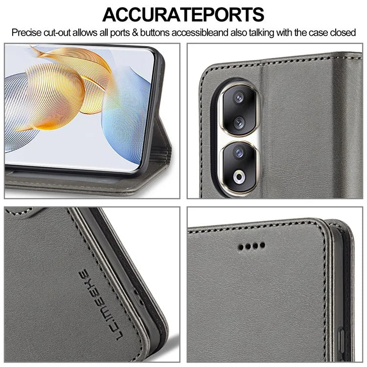 LC.IMEEKE For Honor 90 Pro Case PU Leather+TPU Calf Texture Phone Cover