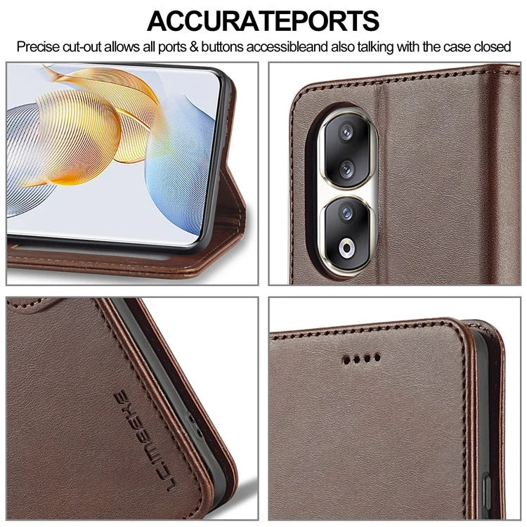 LC.IMEEKE For Honor 90 Pro Case PU Leather+TPU Calf Texture Phone Cover