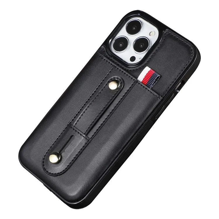 For iPhone 15 Pro Case Hand Strap Kickstand Phone Cover with Card Holder