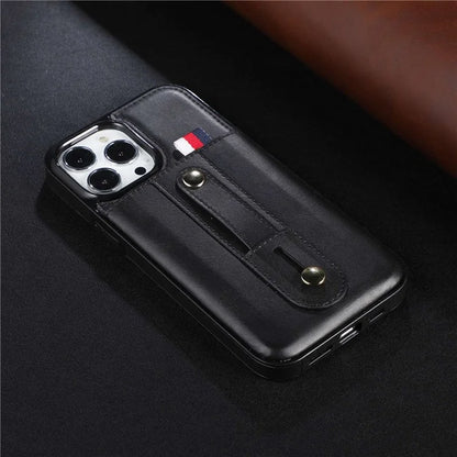 For iPhone 15 Pro Case Hand Strap Kickstand Phone Cover with Card Holder