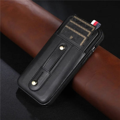 For iPhone 15 Pro Case Hand Strap Kickstand Phone Cover with Card Holder
