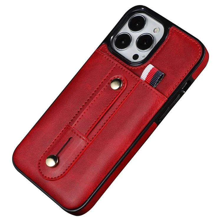 For iPhone 15 Pro Case Hand Strap Kickstand Phone Cover with Card Holder