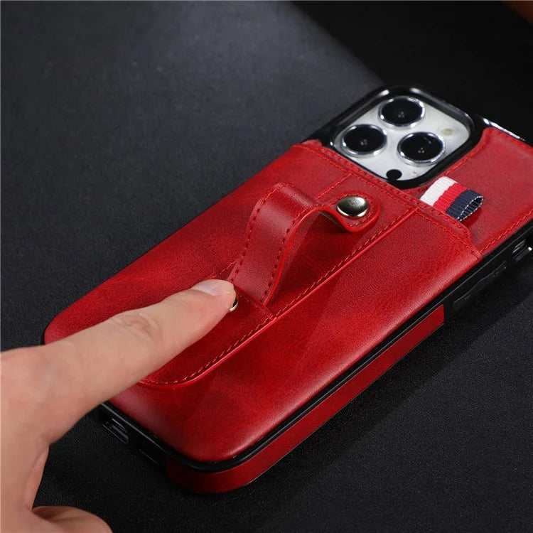 For iPhone 15 Pro Case Hand Strap Kickstand Phone Cover with Card Holder
