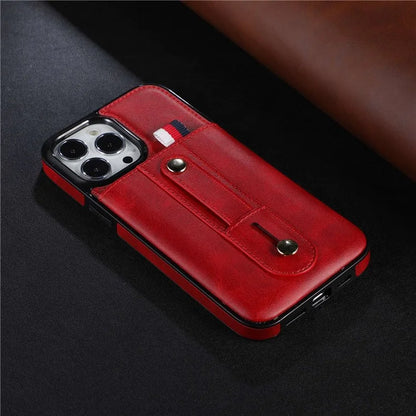 For iPhone 15 Pro Case Hand Strap Kickstand Phone Cover with Card Holder