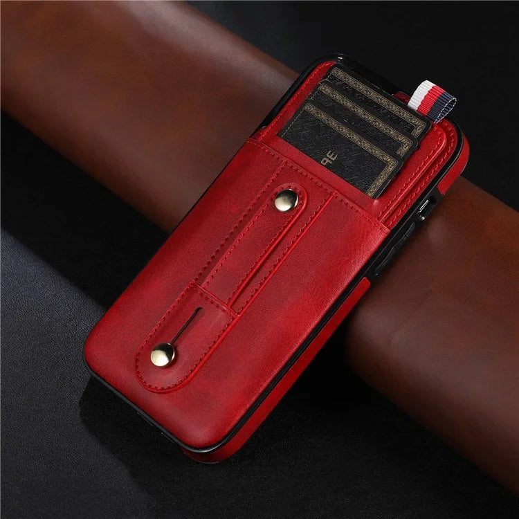 For iPhone 15 Pro Case Hand Strap Kickstand Phone Cover with Card Holder