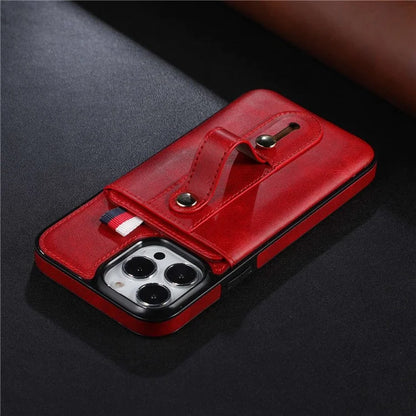 For iPhone 15 Pro Case Hand Strap Kickstand Phone Cover with Card Holder
