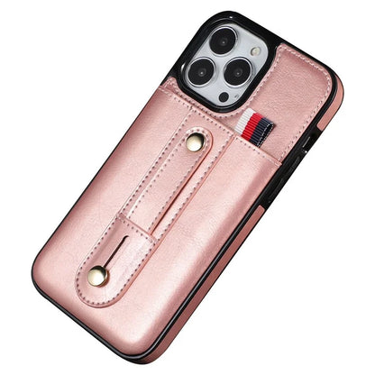 For iPhone 15 Pro Case Hand Strap Kickstand Phone Cover with Card Holder
