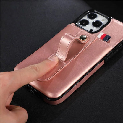 For iPhone 15 Pro Case Hand Strap Kickstand Phone Cover with Card Holder