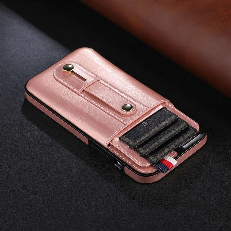 For iPhone 15 Pro Case Hand Strap Kickstand Phone Cover with Card Holder