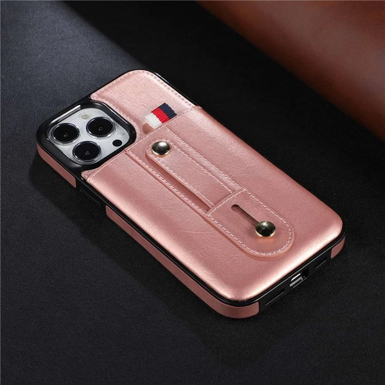 For iPhone 15 Pro Case Hand Strap Kickstand Phone Cover with Card Holder
