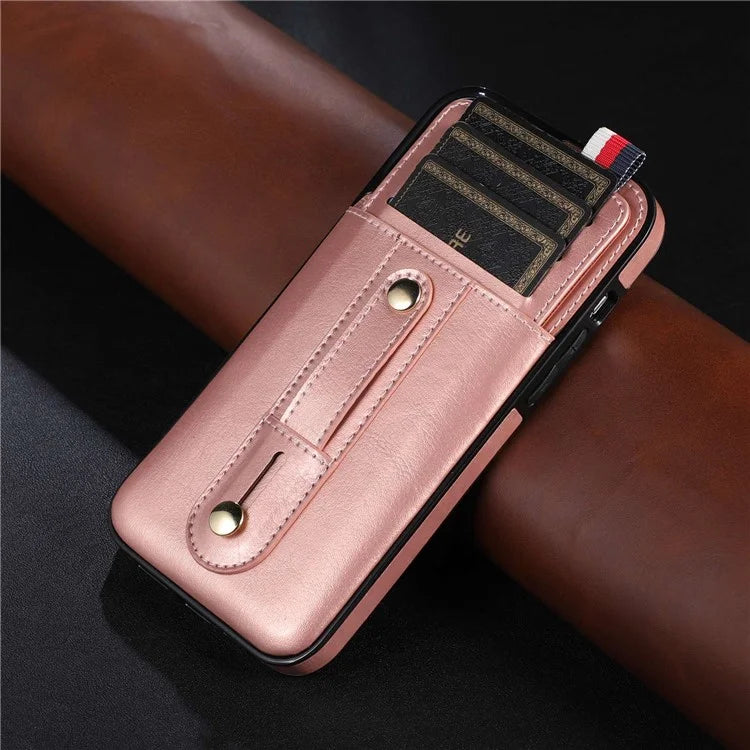 For iPhone 15 Pro Case Hand Strap Kickstand Phone Cover with Card Holder