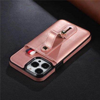 For iPhone 15 Pro Case Hand Strap Kickstand Phone Cover with Card Holder