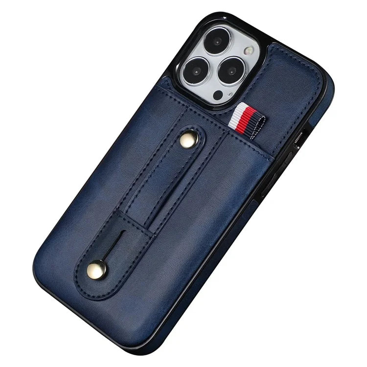 For iPhone 15 Pro Case Hand Strap Kickstand Phone Cover with Card Holder