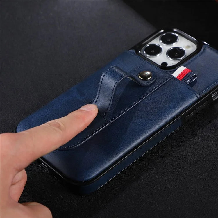 For iPhone 15 Pro Case Hand Strap Kickstand Phone Cover with Card Holder